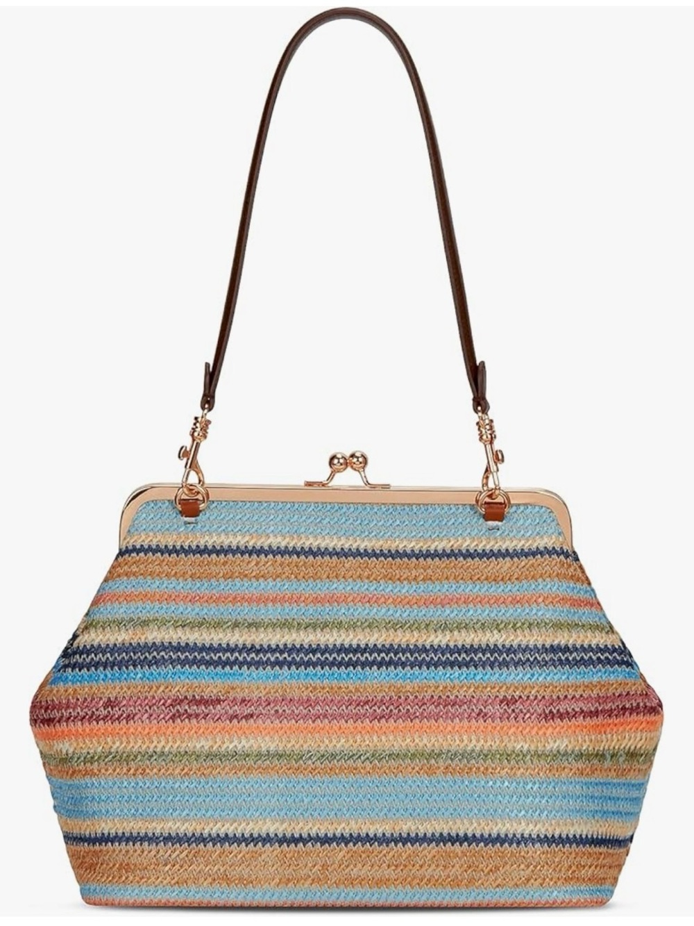 Straw Large Women's Kiss Lock Bag Kiss Clasp Tote Purse Clutch
